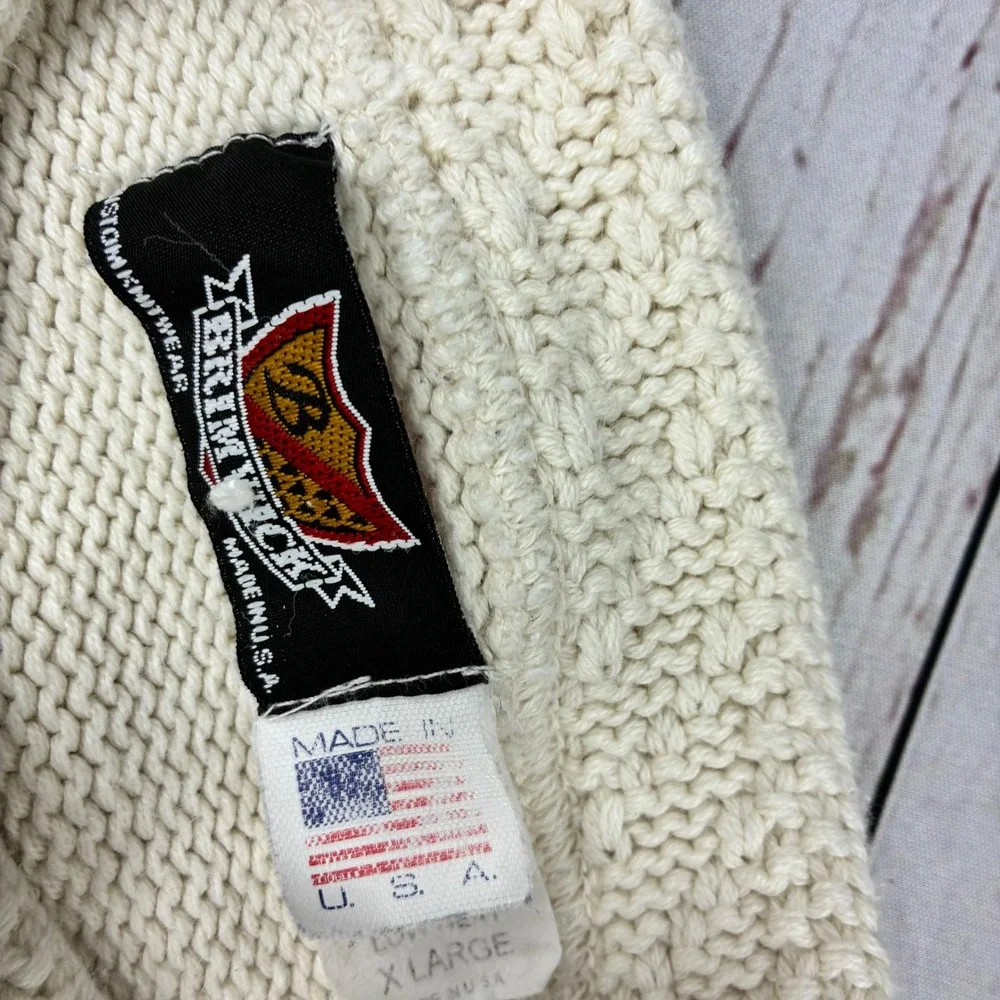 Brimwick Custom Knitwear Cream Cotton Lighthouse Nautical Cardigan Sweater XL